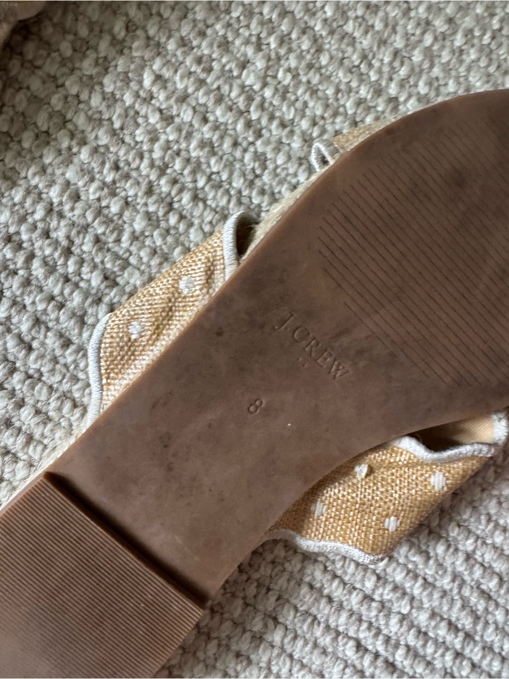 J. Crew Tan Woven Ruffle Slide Sandals with White Dots - Picture 2 of 2